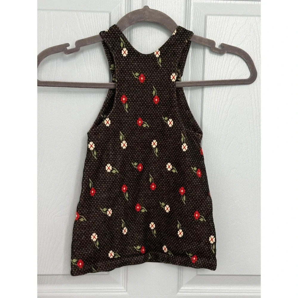Vintage Girls Petit Louie Floral Pinafore Dress 2-4 Black Red Jumper